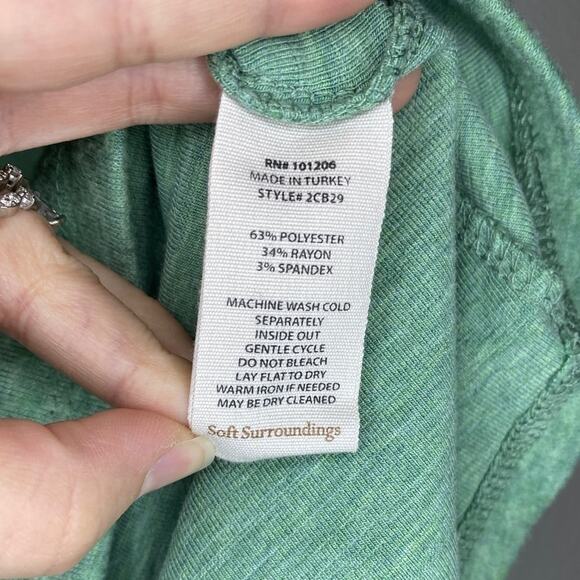 Soft Surroundings Take It Easy Green Tunic Button Up Soft Collared Cuffed Sleeve - Picture 6 of 7